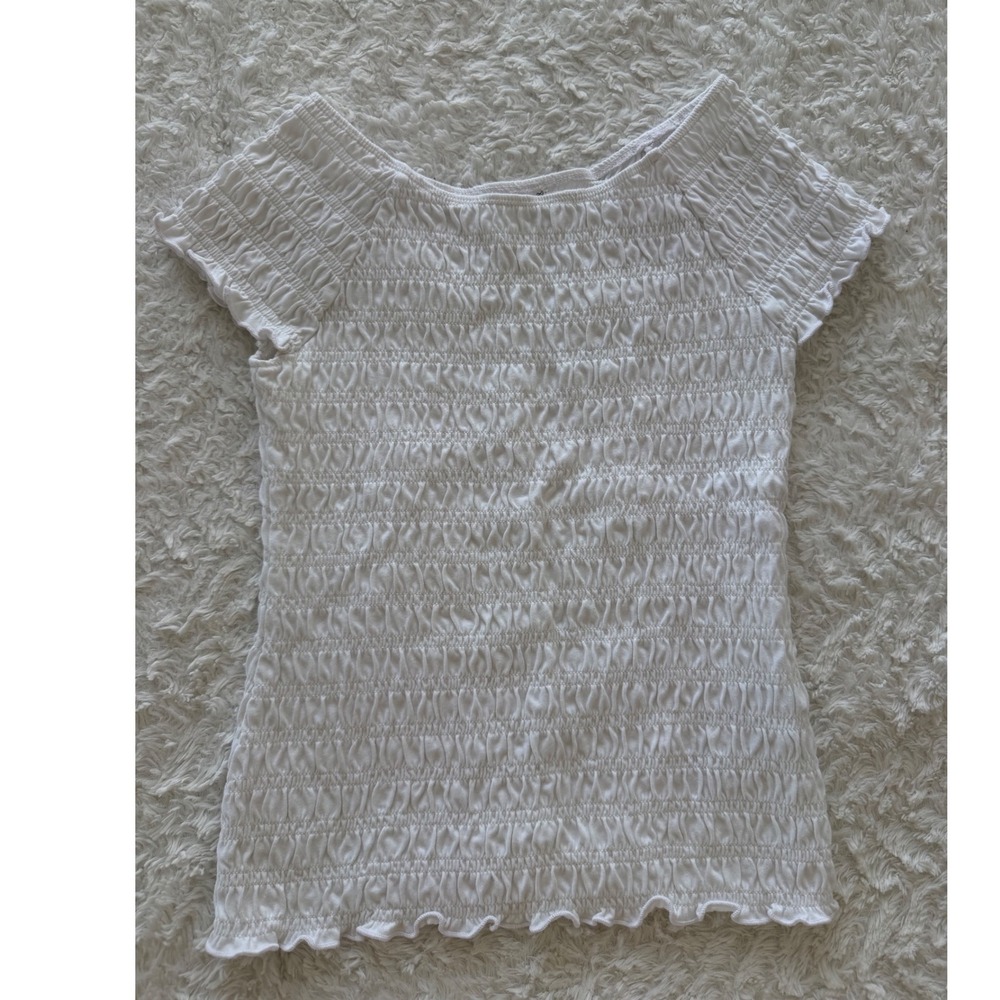 Abercrombie Kids Smocked Top Girls 13/14 White Lettuce Edge Excellent